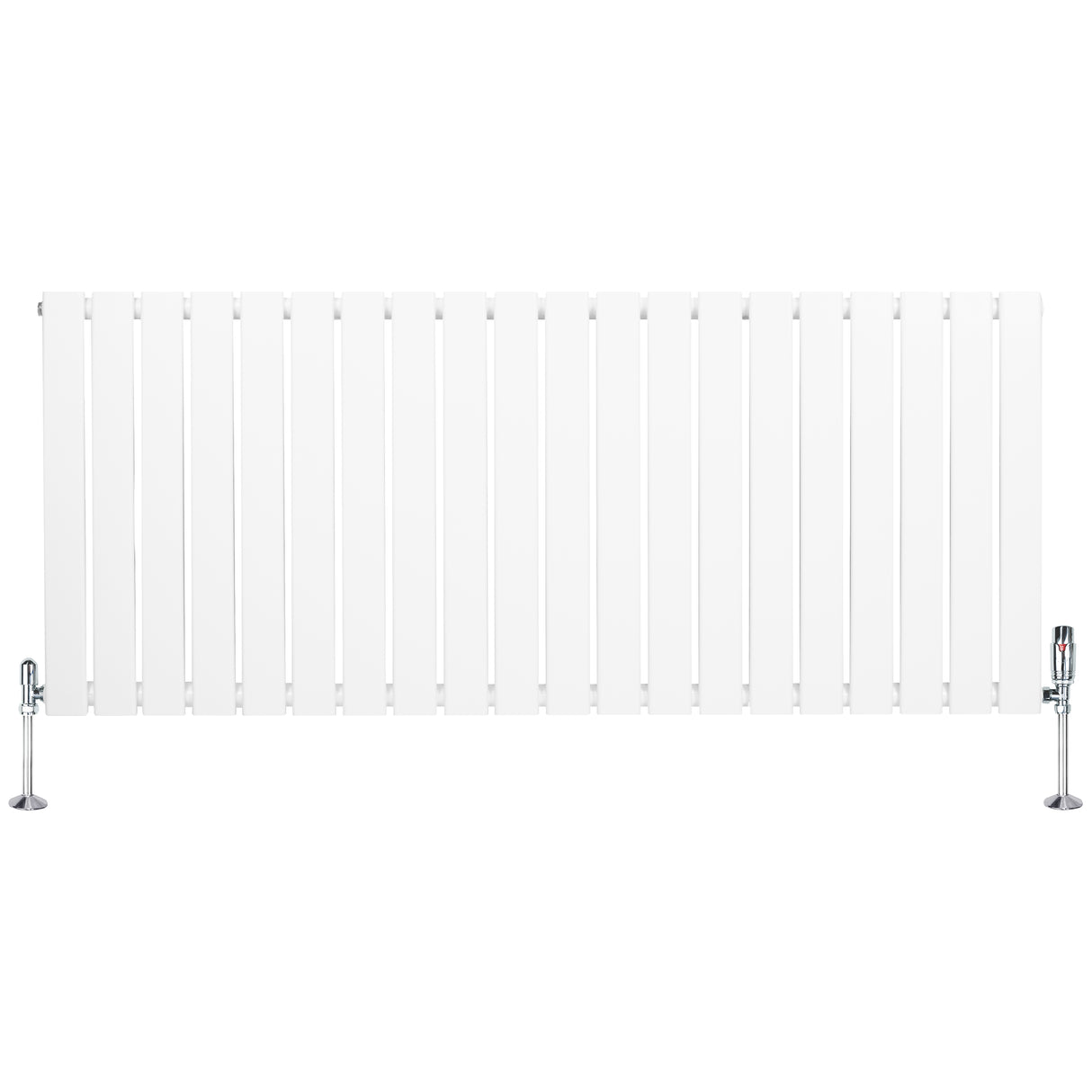 Witte design radiator met vlakke panelen, 1 kolom, 600 x 1400mm, inclusief haakse thermostaatkraan en moderne afwerking