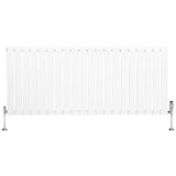 Witte design radiator met vlakke panelen, 1 kolom, 600 x 1400mm, inclusief haakse thermostaatkraan en moderne afwerking