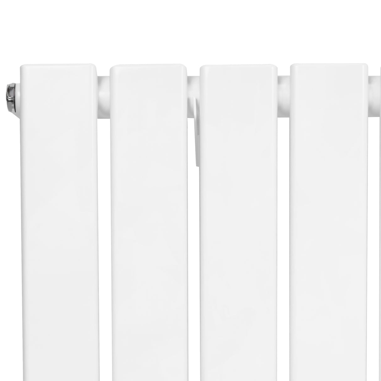 Witte design radiator met vlakke panelen en een haakse thermostaatkraan, 1 kolom, afmetingen 600 x 1400 mm, moderne uitstraling