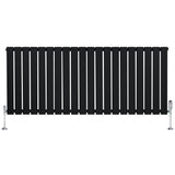 Zwarte designradiator met vlakke panelen, 1 kolom, 600 x 1400 mm, inclusief haakse thermostaatkraan en moderne afwerking