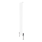 Witte design radiator met vlakke panelen, 1 kolom, afmetingen 1600 x 280mm, inclusief haakse thermostaatkraan aan de onderkant