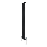 Zwarte design radiator met vlakke panelen, 1 kolom, afmetingen 1600 x 280mm, inclusief haakse thermostaatkraan