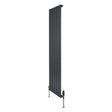 Design radiator met vlakke panelen in antraciet grijs, 1 kolom, 1600 x 420mm, inclusief haakse thermostaatkraan