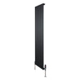 Zwarte designradiator met vlakke panelen, 1 kolom, 1600 x 420 mm, inclusief haakse thermostaatkraan voor moderne interieurs