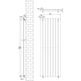 Design radiator met vlakke panelen in antraciet grijs, 1 kolom, afmetingen 1600 x 560mm, inclusief haakse thermostaatkraan