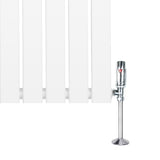Witte design radiator met vlakke panelen, 1 kolom, 1600 x 560mm, inclusief haakse thermostaatkraan met chroomafwerking