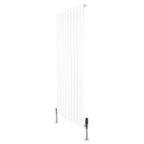 Witte design radiator met vlakke panelen, 1 kolom, 1600 x 700 mm, inclusief haakse thermostaatkraan en moderne afwerking