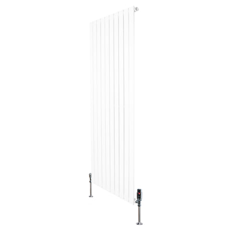 Witte design radiator met vlakke panelen, 1 kolom, 1600 x 700 mm, inclusief haakse thermostaatkraan en moderne afwerking