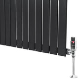 Designradiator met vlakke panelen in antraciet grijs, 1 kolom, 1800 x 280mm, inclusief haakse thermostaatkraan