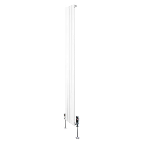 Witte design radiator met vlakke panelen, 1 kolom, 1800 x 280mm, inclusief haakse thermostaatkraan voor moderne interieurs