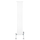 Strakke witte designradiator met vlakke panelen, 1 kolom, 1800 x 280mm, inclusief haakse thermostaatkraan aan de onderzijde