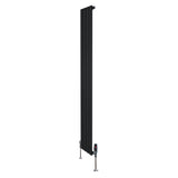 Zwart designradiator met vlakke panelen, 1 kolom, 1800 x 280mm, inclusief haakse thermostaatkraan voor moderne interieurs