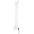 Strakke, witte designradiator met vlakke panelen, 1 kolom, 1800 x 420mm, inclusief haakse thermostaatkraan en metalen voetstukken