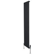 Zwarte designradiator met vlakke panelen, 1 kolom, 1800 x 420mm, inclusief haakse thermostaatkraan en moderne afwerking
