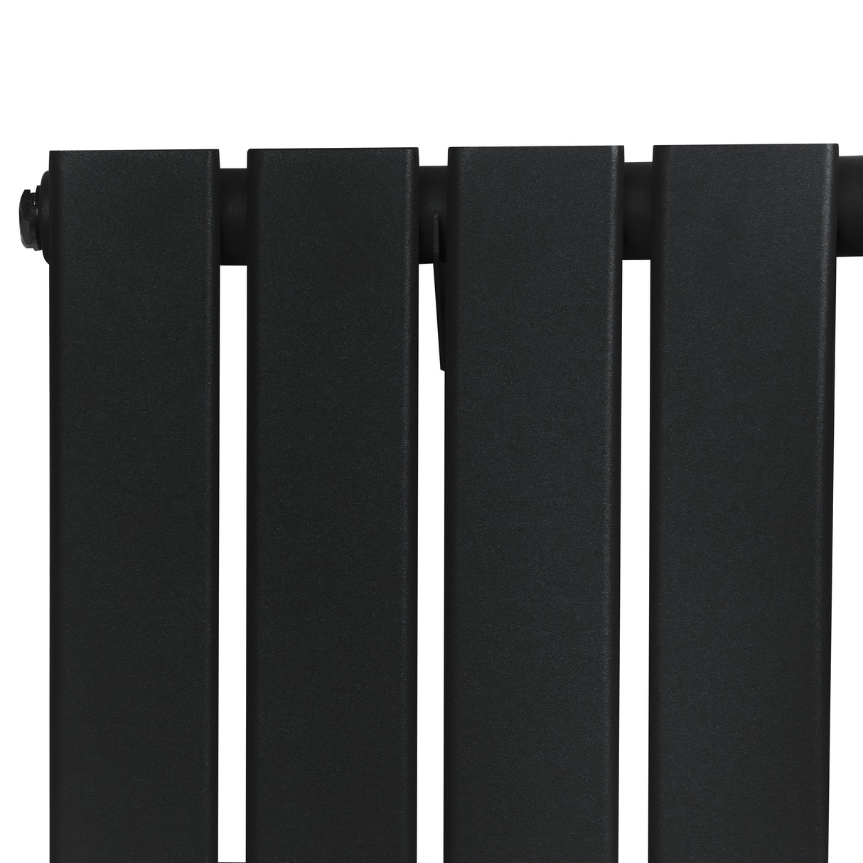 Zwart designradiator met vlakke panelen en een haakse thermostaatkraan, 1800 x 420 mm, moderne uitstraling en strakke lijnen