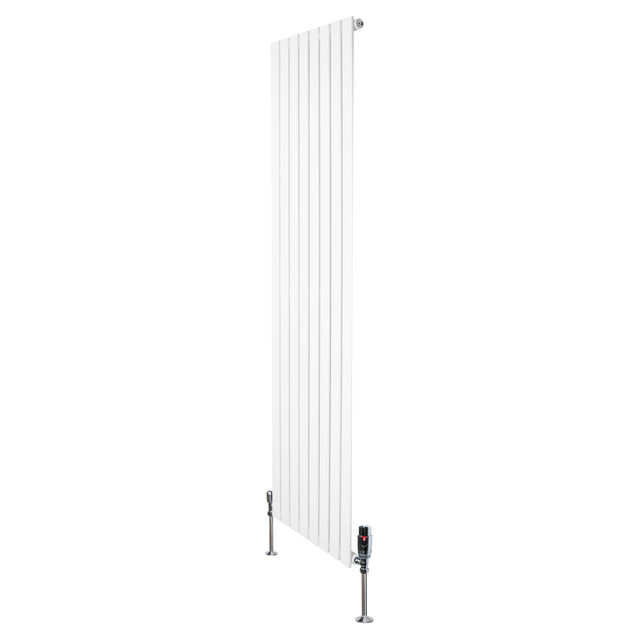 Witte design radiator met vlakke panelen, 1 kolom, 1800 x 560mm, inclusief haakse thermostaatkraan voor moderne interieurs