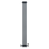 Traditionele 4-kolom radiator in antraciet grijs, 1800 x 200 mm, met haakse thermostaatkraan en strakke, verticale lijnen