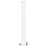 Traditionele witte 4-kolom radiator van 1800 x 200 mm met glanzende afwerking en haakse thermostaatkraan aan de onderkant