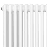 Traditionele witte 4-kolom radiator van 1800 x 290 mm met glanzende afwerking en haakse thermostaatkraan voor optimale verwarming