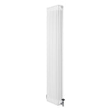 Traditionele witte 4-kolom radiator van 1800 x 380 mm met haakse thermostaatkraan, strak en modern ontwerp met verticale lamellen