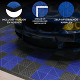 Geventileerde Kliktegels 3,2m x 6m voor Garage en Werkplaatsen, Antislip - 60 Zwart en 60 Blauw