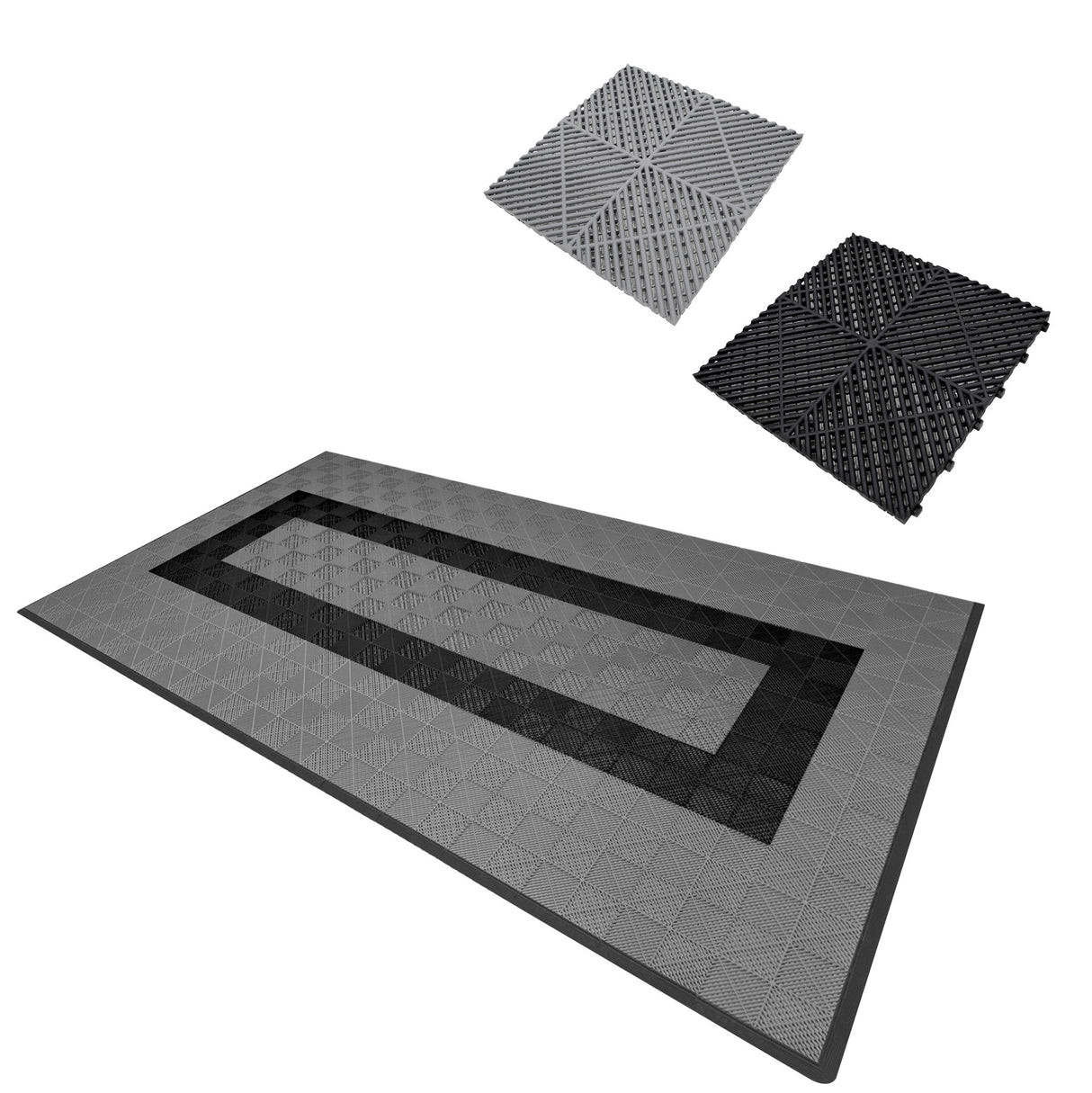 Geventileerde Kliktegels 3,2m x 6m voor Garage en Werkplaatsen, Antislip - 90 Grijs en 30 Zwart