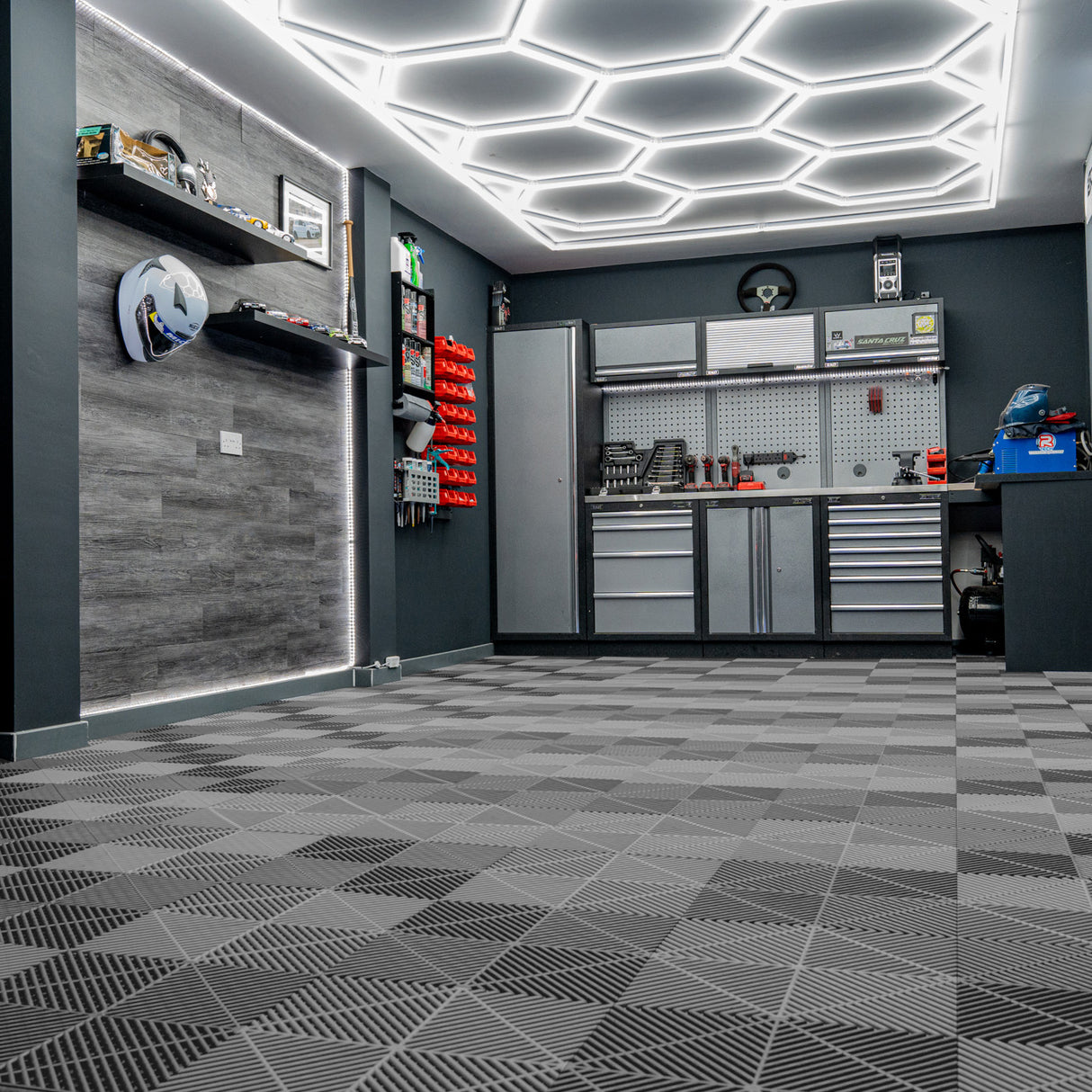 Geventileerde Kliktegels 6m x 6m voor Garage en Werkplaatsen, Antislip - Grijs