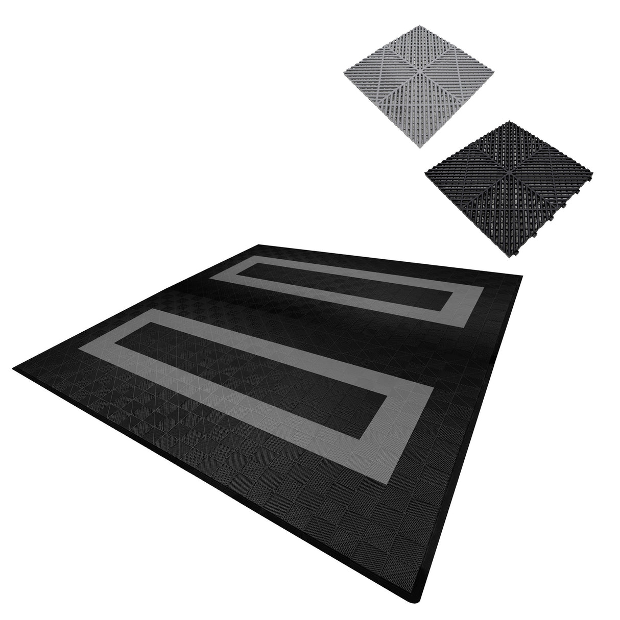 Geventileerde Kliktegels 6m x 6m voor Garage en Werkplaatsen, Antislip - 165 Zwart en 60 Grijs