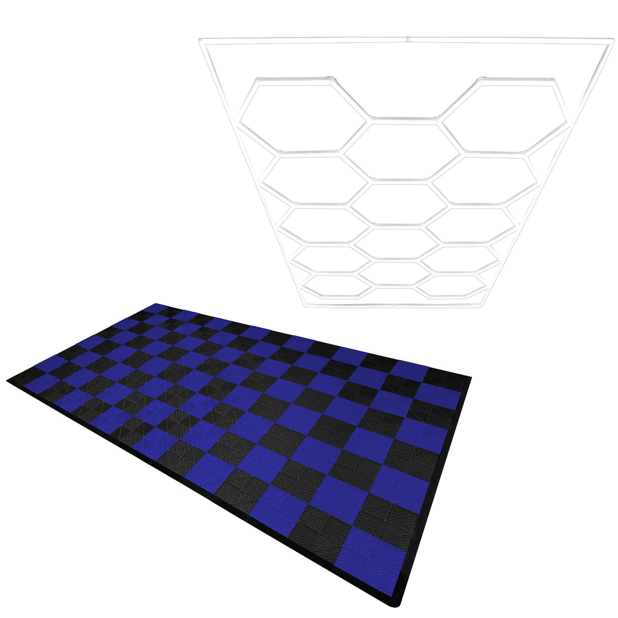 Hexagon LED-Verlichting & Geventileerde Garagevloertegels Met Randen - 60 Zwarte & 60 Blauwe Tegels