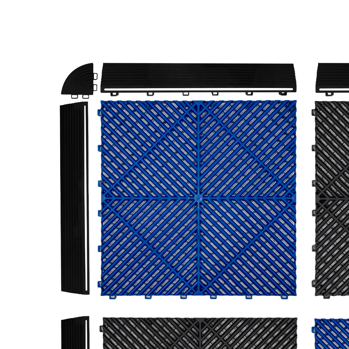 Hexagon LED-Verlichting & Geventileerde Garagevloertegels Met Randen - 60 Zwarte & 60 Blauwe Tegels