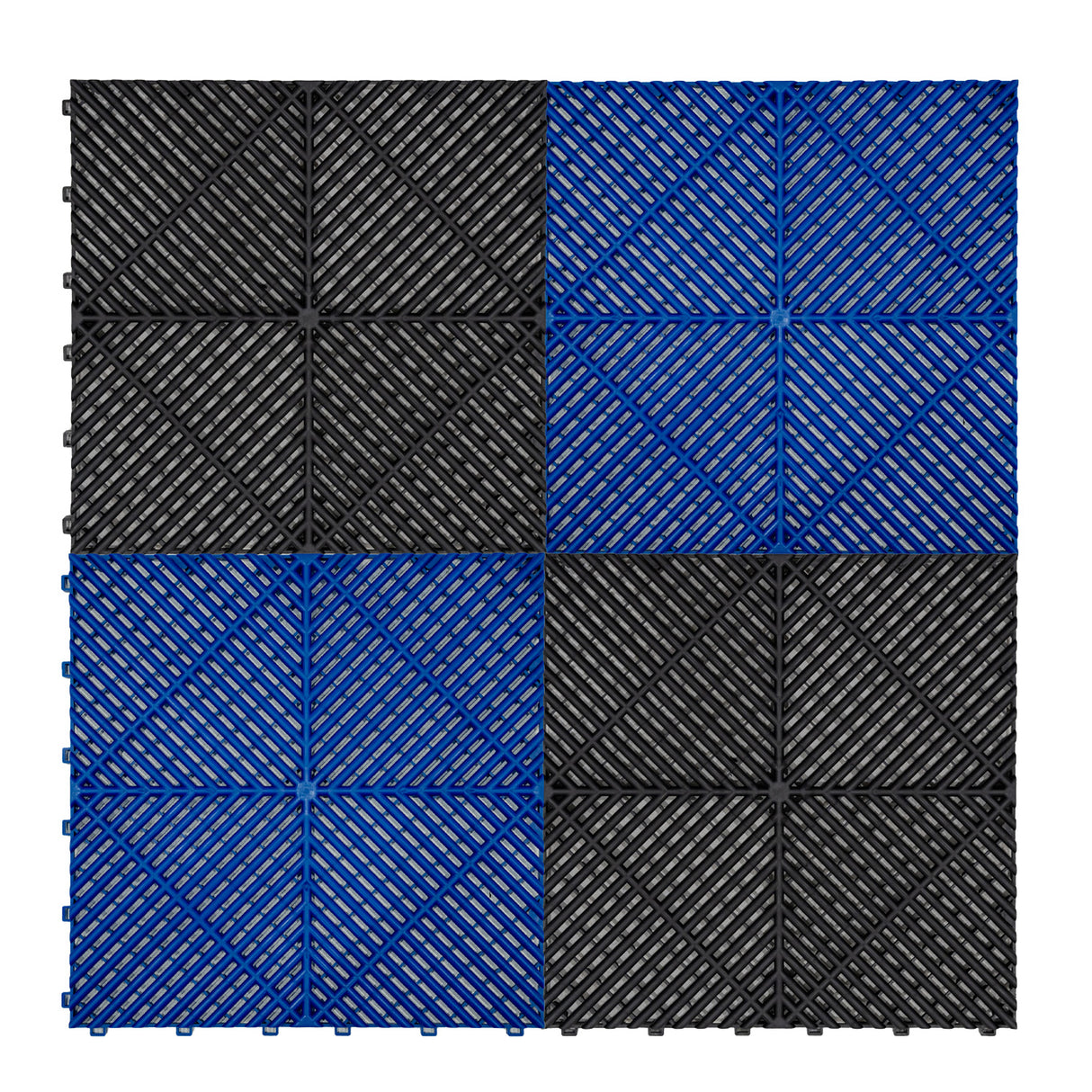 Hexagon LED-Verlichting & Geventileerde Garagevloertegels Met Randen - 60 Zwarte & 60 Blauwe Tegels