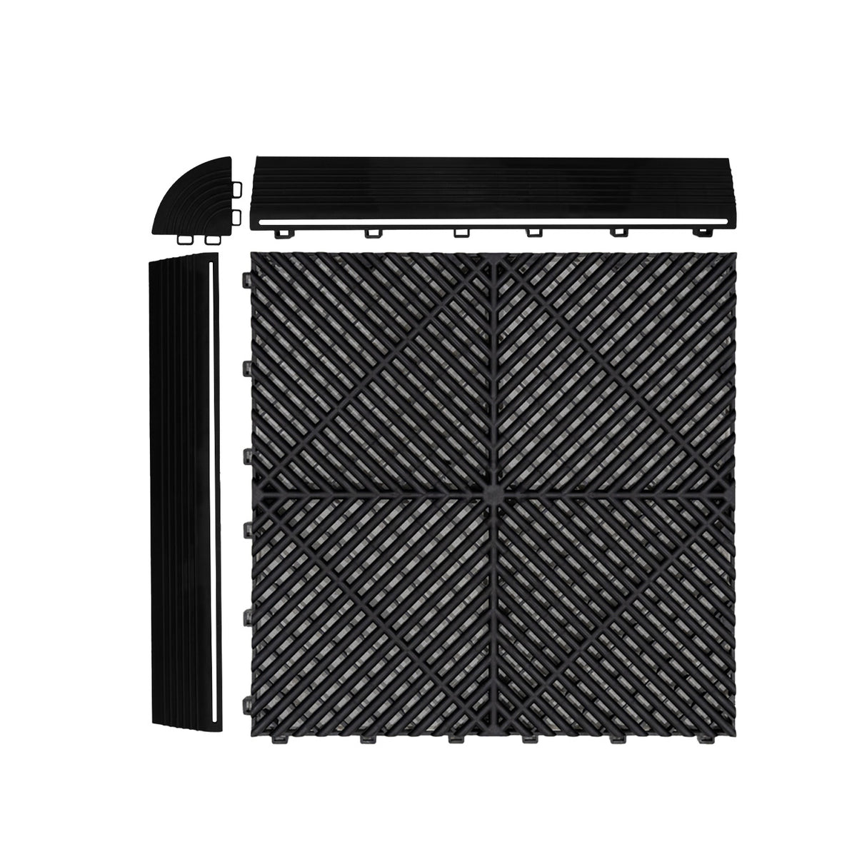 Hexagon LED-verlichting x 2 & Geventileerde Garagevloertegels x 225 met Randen - Zwart