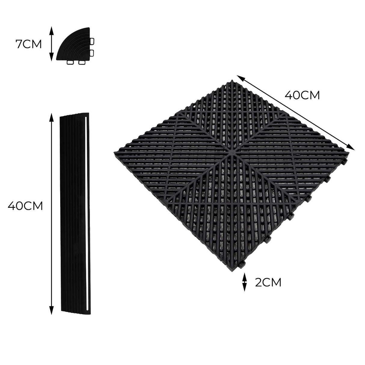 Hexagon LED-verlichting x 2 & Geventileerde Garagevloertegels x 225 met Randen - Zwart