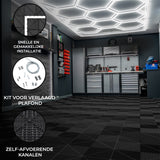 Hexagon LED-verlichting x 2 & Geventileerde Garagevloertegels x 225 met Randen - Zwart