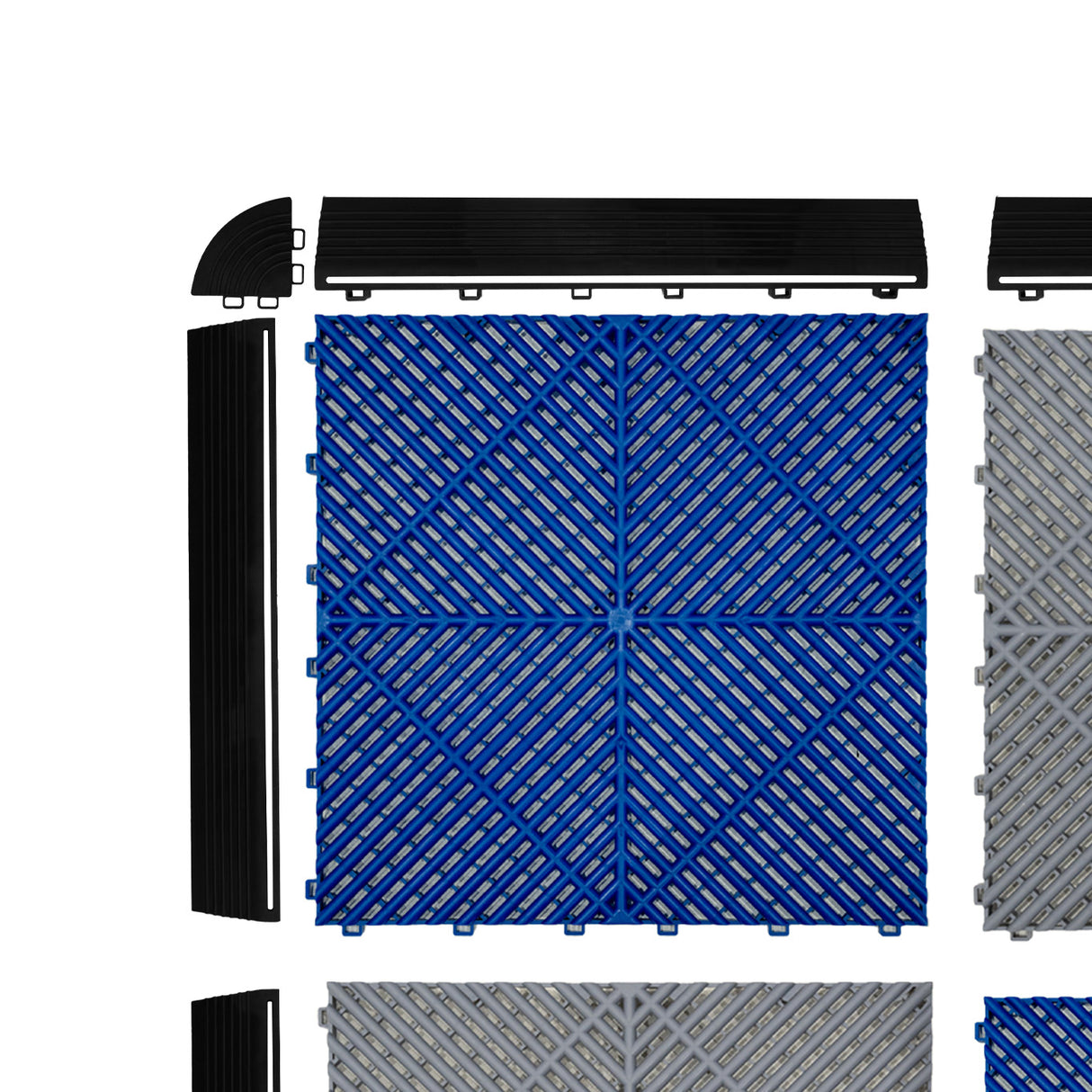 Hexagon LED-verlichting x 2 & Geventileerde Garagevloertegels x 120 Zwart & 120 Blauw met Randen