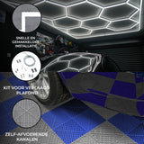 Hexagon LED-verlichting x 2 & Geventileerde Garagevloertegels x 120 Zwart & 120 Blauw met Randen