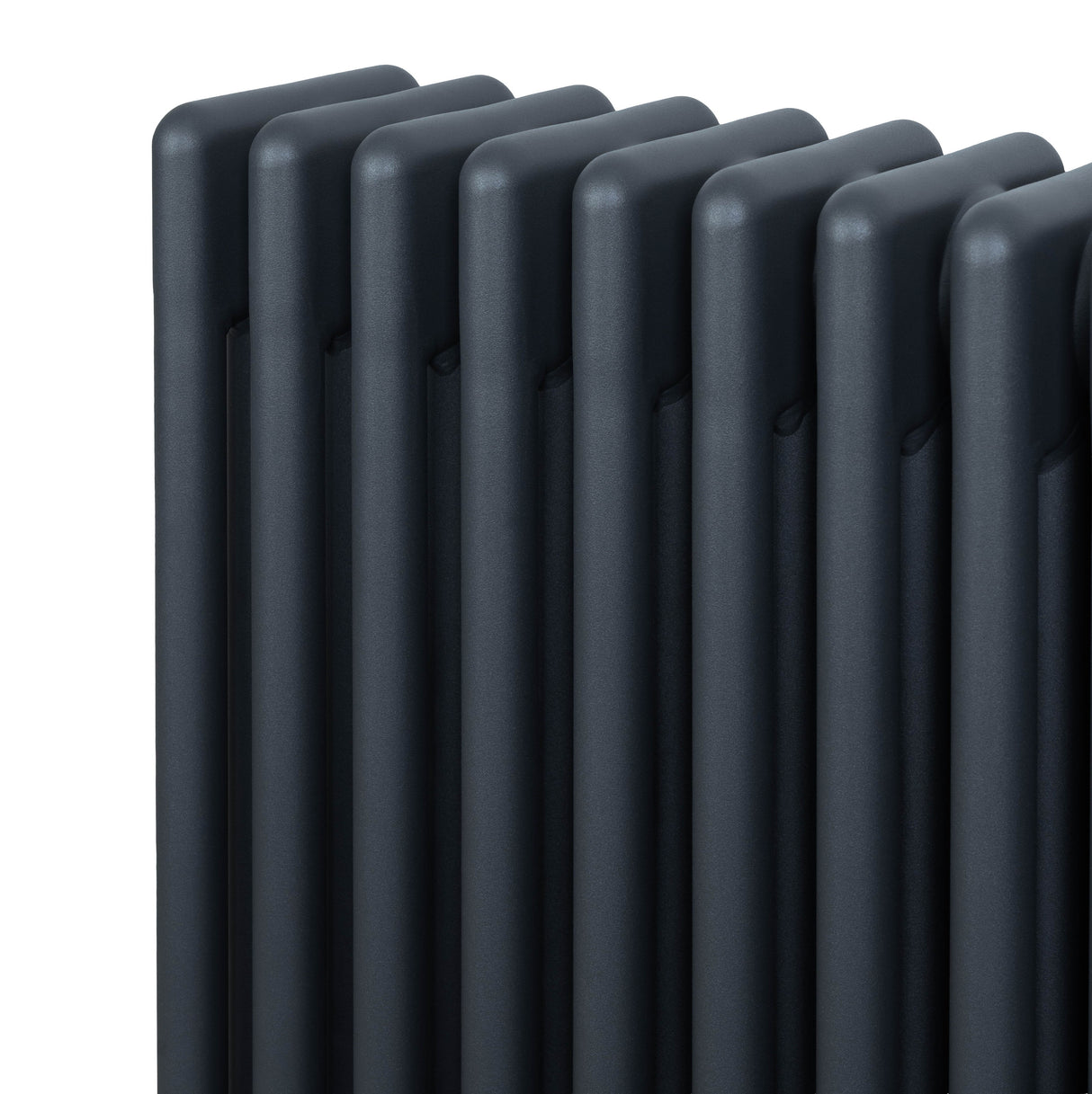 Traditionele 4-kolom radiator in antraciet grijs, met een strakke, moderne afwerking en een robuuste, metalen structuur