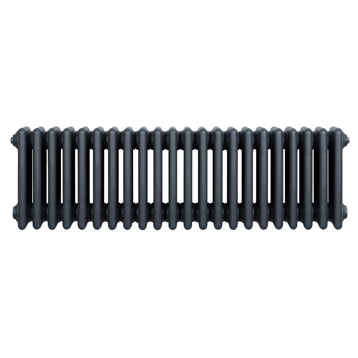 Traditionele 4-kolom radiator in antraciet grijs, met een gladde, matte afwerking en een langwerpig, gestreept ontwerp van 300 x 1010 mm
