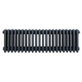Traditionele 4-kolom radiator in antraciet grijs, met een gladde, matte afwerking en een langwerpig, gestreept ontwerp van 300 x 1010 mm