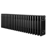 Traditionele zwarte 4-kolom radiator van 300 x 1010 mm met een gladde, matte afwerking en een gestroomlijnd, vintage ontwerp