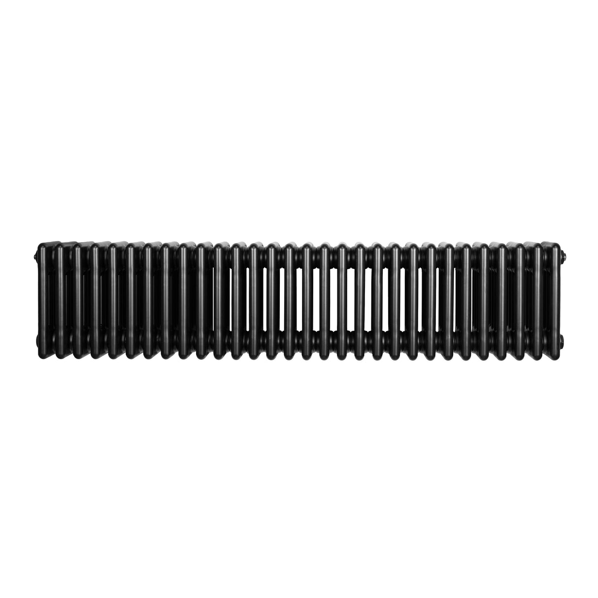 Traditionele zwarte 4-kolom radiator van 300 x 1010 mm met een gladde, stevige afwerking en een klassiek, rechthoekig ontwerp