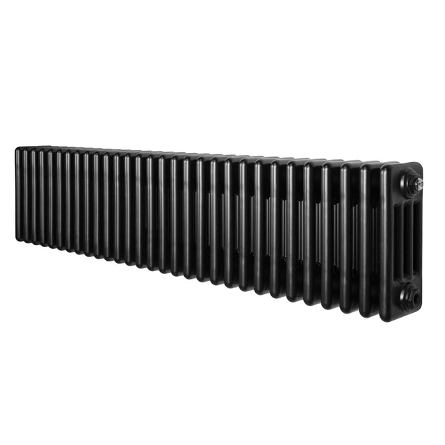 Traditionele zwarte 4-kolom radiator van 300 x 1370 mm met een glanzende afwerking en een gestroomlijnd, modern ontwerp