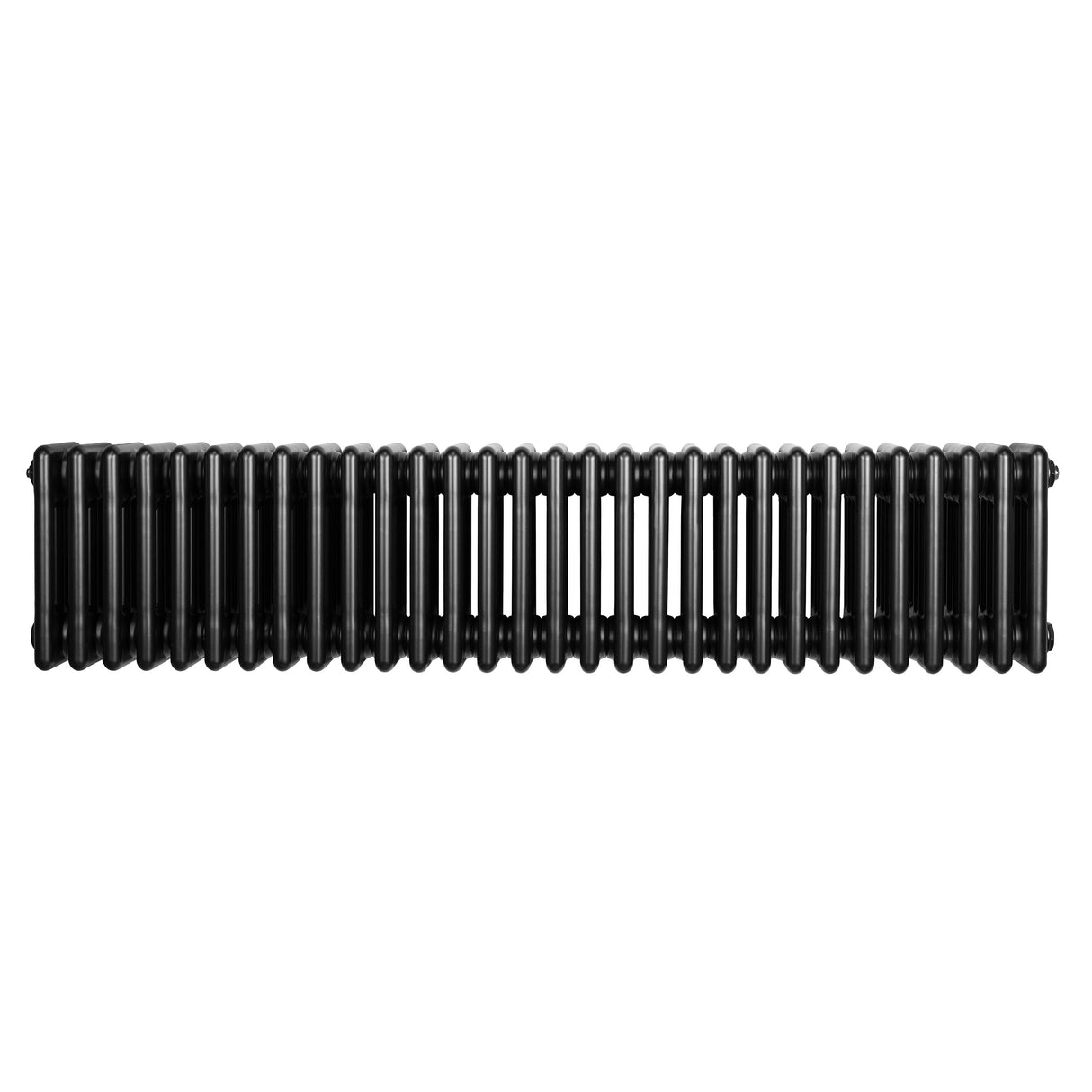 Traditionele zwarte 4-kolom radiator van 300 x 1370 mm met een gladde, glanzende afwerking en een gestroomlijnd ontwerp