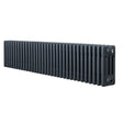 Traditionele 4-kolom radiator in antracietgrijs, 300 x 1505 mm, met een gestructureerd oppervlak en verticale ribben voor optimale warmteafgifte