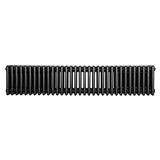 Traditionele zwarte 4-kolom radiator van 300 x 1505 mm met een glanzende afwerking en een gestroomlijnd, retro ontwerp