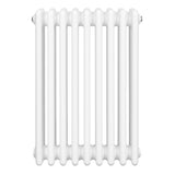 Traditionele witte radiator met vier kolommen, 600 x 425 mm, met een gladde, glanzende afwerking en ronde hoeken
