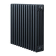 Traditionele antraciet grijze 4-kolom radiator met een strakke, verticale vorm en gladde, matte afwerking van 600 x 605 mm