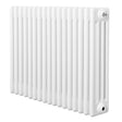 Traditionele witte 4-kolom radiator van 600 x 785 mm met een gladde, glanzende afwerking en rechte lijnen voor een tijdloze uitstraling