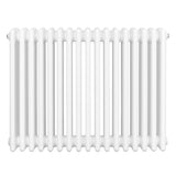 Traditionele 4-kolom radiator in wit, 600 x 785 mm, met een gladde, glanzende afwerking en ronde kolommen voor een klassieke uitstraling
