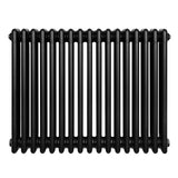 Traditionele zwarte 4-kolom radiator van 600 x 785 mm met een glanzende afwerking en ronde, stevige buizen voor optimale warmteafgifte